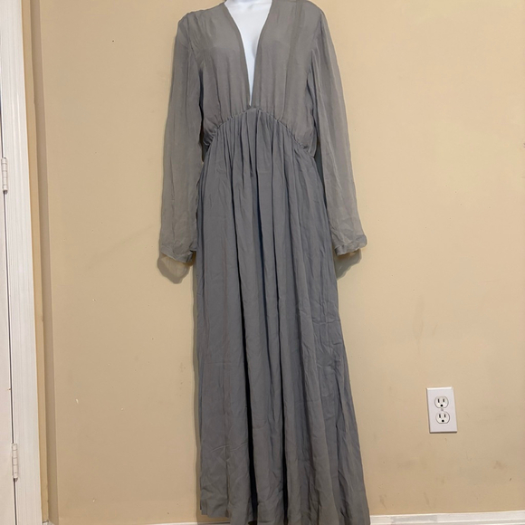 Women's Pampelone Gray Plunge Sheer Panel Maxi Dress Large - Picture 3 of 16